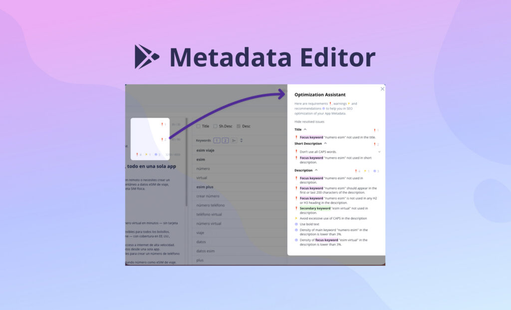 Google Play Metadata editor with optimization assistant